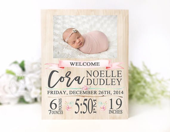 Baby Girl Birth Stat Photo Plaque - Squishy Cheeks