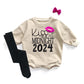 Baby Girl Kiss me at Midnight New Years Eve 2024 Bubble Romper NYE Bodysuit Outfit Sweatsuit 1st New Years - Squishy Cheeks