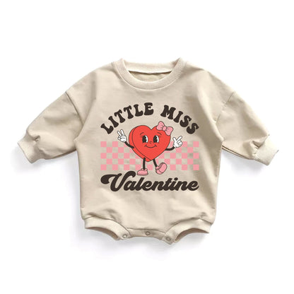 Baby Girl Retro Little Miss Valentine Outfit Bubble Romper Toddler Sweatsuit - Squishy Cheeks