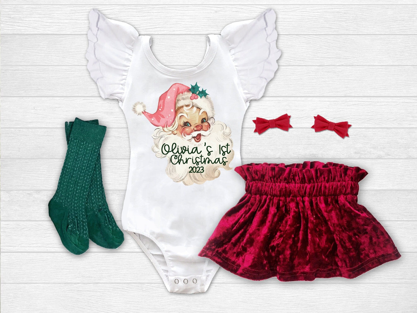 Baby Girl Santa 1st Christmas Onesie Outfit - Squishy Cheeks