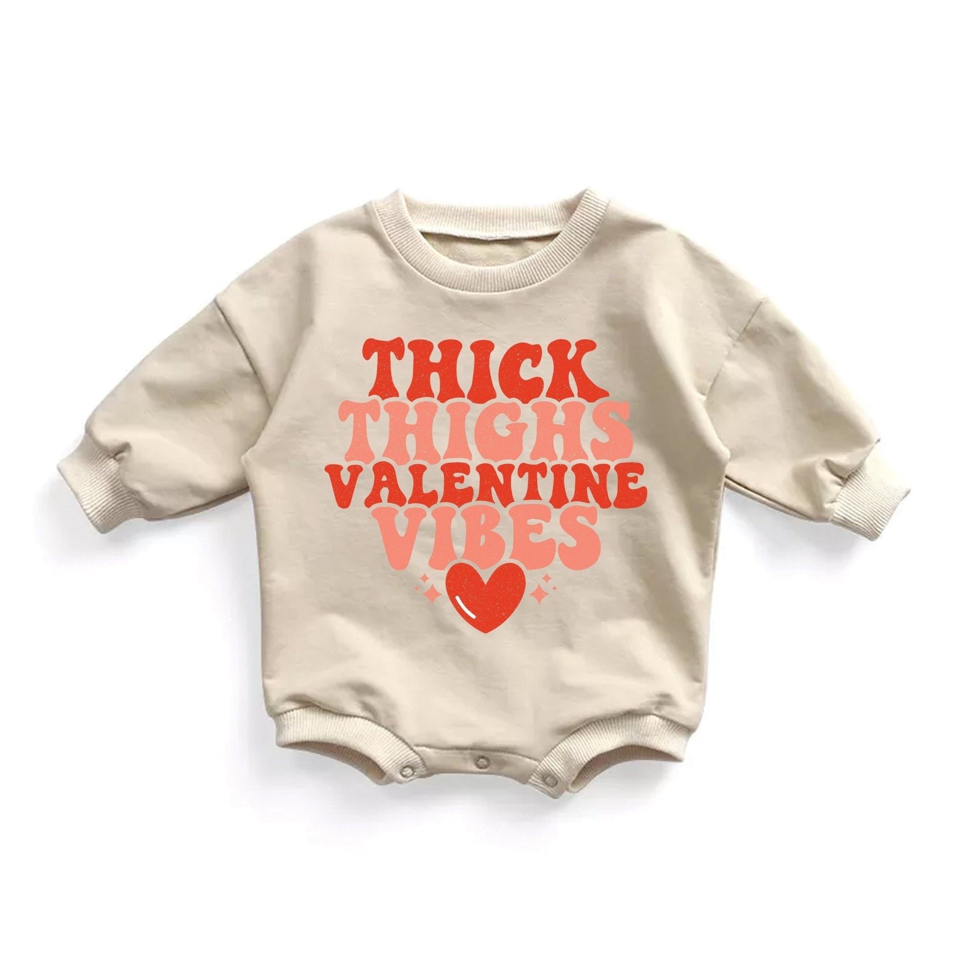 Baby Girl Thick Thighs Valentine Vibes Funny Valentine Baby Bubble Romper Toddler Sweatsuit - Squishy Cheeks