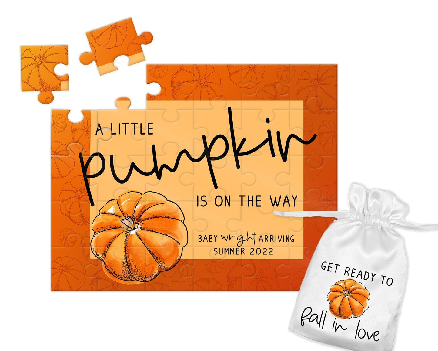 Baby Pumpkin Announcement Puzzle Pregnancy Announcement Personalized We're Expecting Gift Baby Coming Soon - Squishy Cheeks