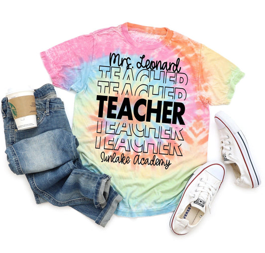 Back to School Teacher Shirt Personalized Teacher Shirt First Day of School Custom Tie Dye Shirt for Teacher New Teacher Gift - Squishy Cheeks