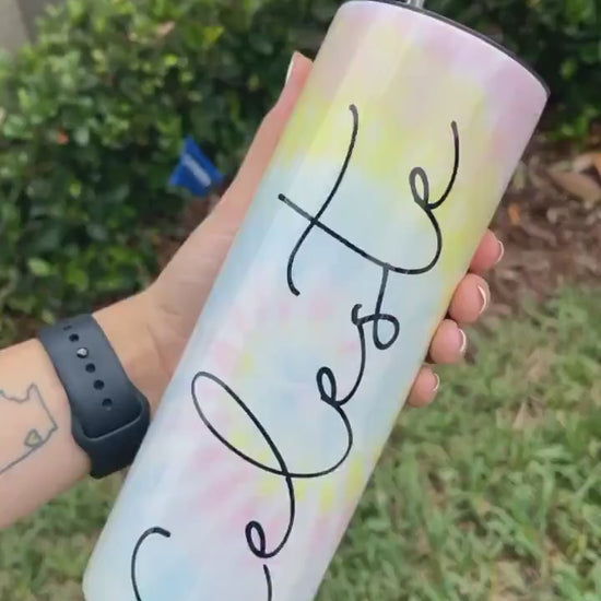 Personalized Tie Dye Tumbler Gift for Friend Bridesmaid Gift Summer Wedding Gift Birthday Gift for Her Custom Water Bottle