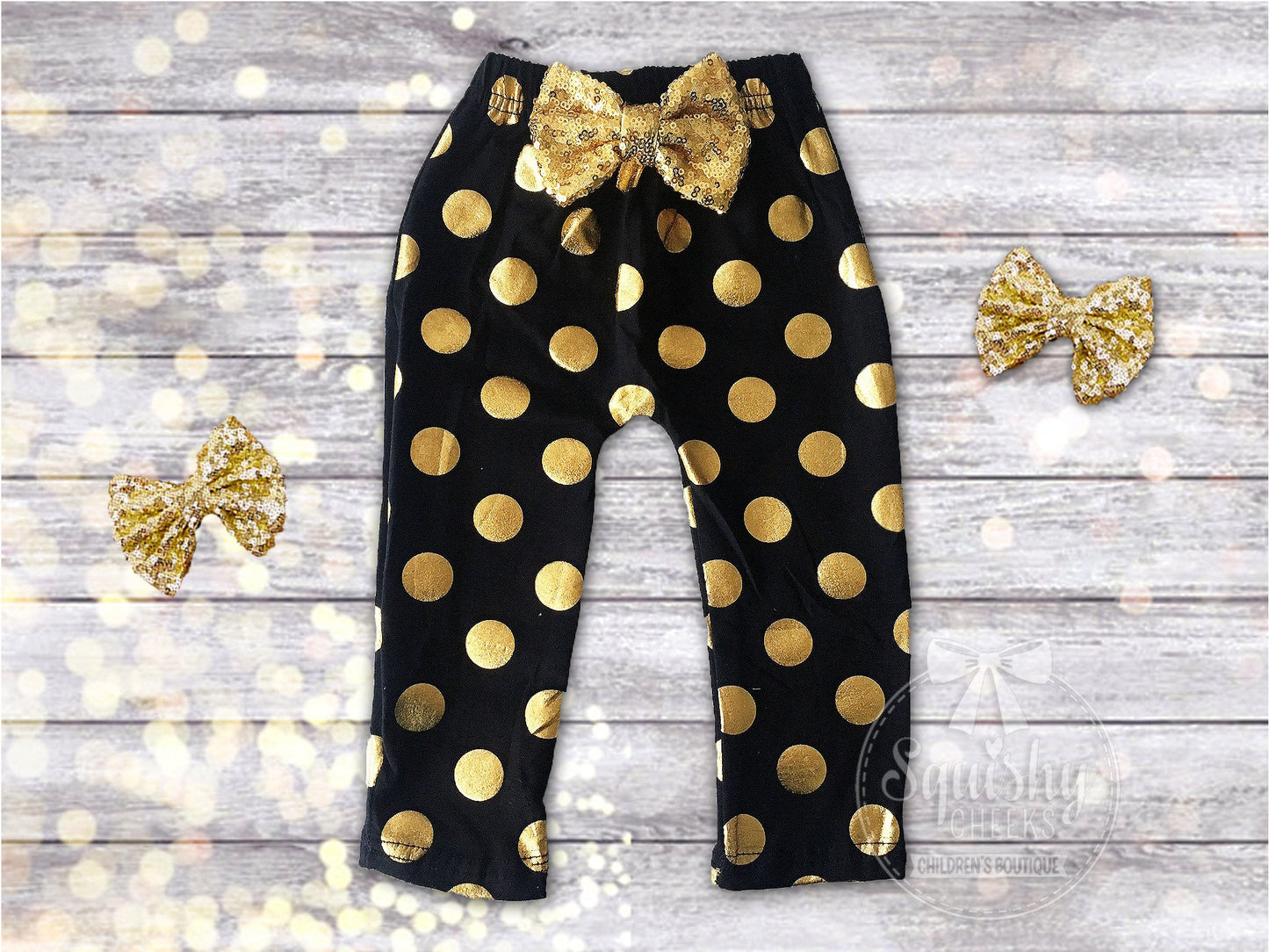 Black and Gold Polka Dot Baby Leggings - Squishy Cheeks