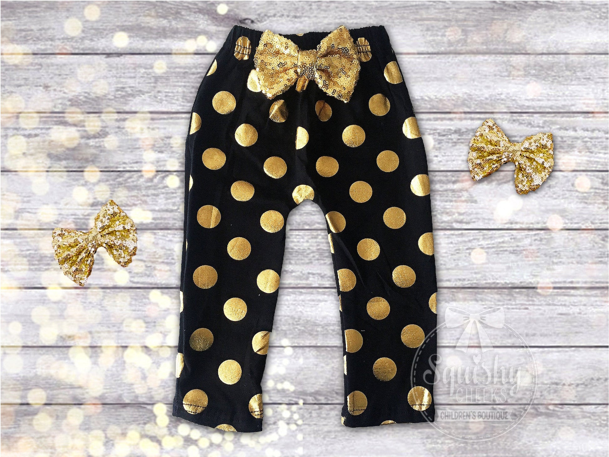 Black and Gold Polka Dot Baby Leggings - Squishy Cheeks