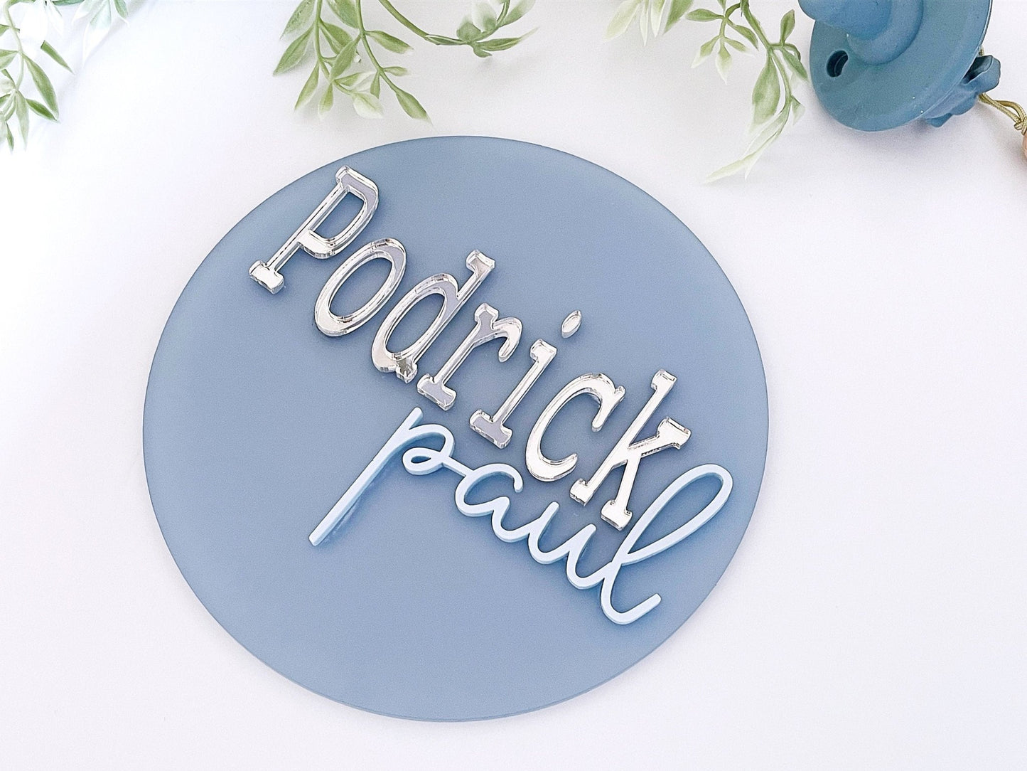 Blue Acrylic Name Sign Baby Boy 3D Name Announcement Sign New Baby Nursery Name Sign Newborn Photo Prop Hospital Plaque Sizes: 5.5 & 11.5 - Squishy Cheeks
