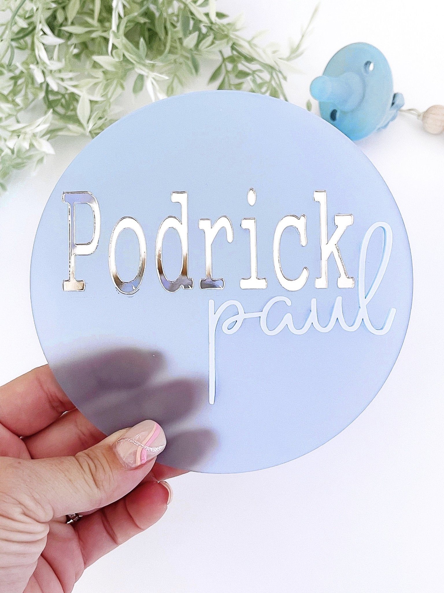 Blue Acrylic Name Sign Baby Boy 3D Name Announcement Sign New Baby Nursery Name Sign Newborn Photo Prop Hospital Plaque Sizes: 5.5 & 11.5 - Squishy Cheeks