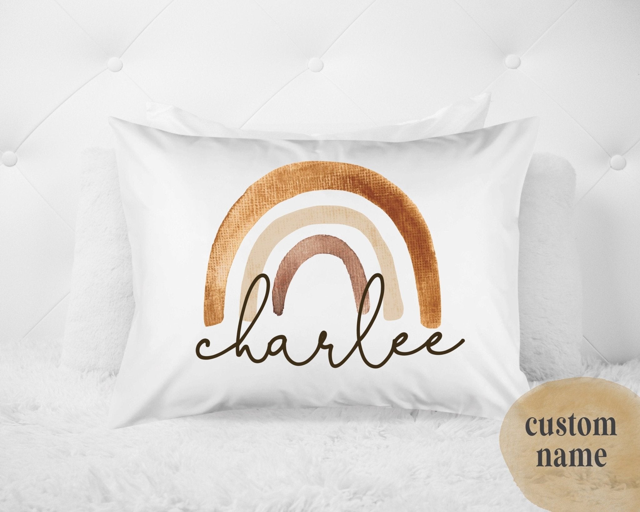 Boho Neutral Rainbow Custom Name Pillow Case 20x30 Standard Pillow Squishy Cheeks