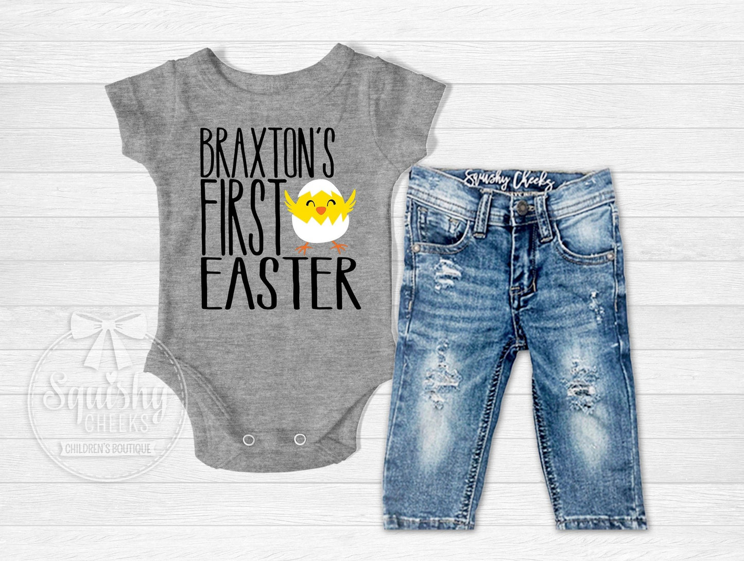Boy 1st Easter Shirt, Boy's First Easter, Baby Boy Easter Outfit, Personalized Easter Shirt, Boy's Personalized Bodysuit, Easter Shirt - Squishy Cheeks