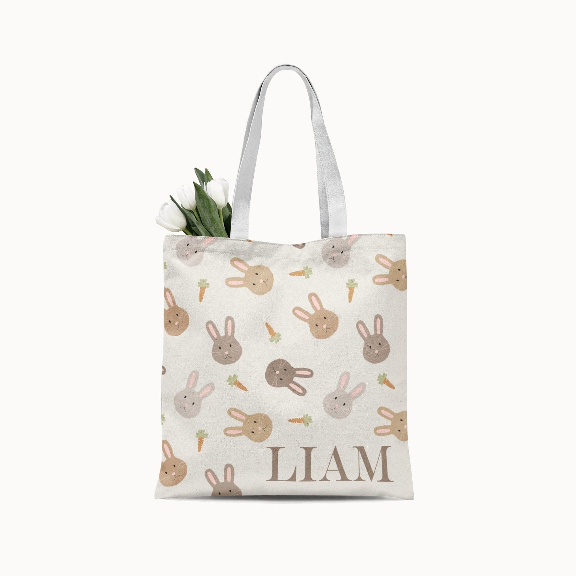 Boy's Custom Easter Tote Bag with Name, Kids Easter Egg Hunt Bag with Name - Squishy Cheeks