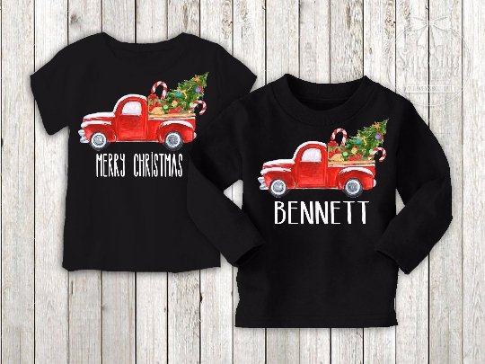 Boy's Custom Retro Truck Christmas shirt - Squishy Cheeks