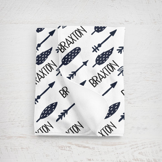 Boy's Personalized Arrow Swaddle Blanket - Squishy Cheeks