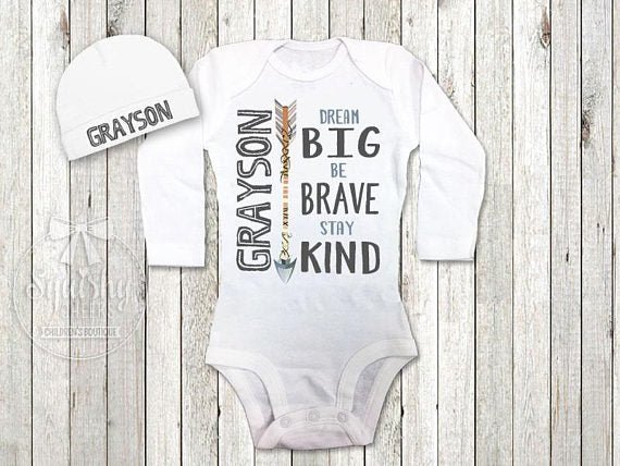 Boy's Personalized Dream Big Be Brave Stay Kind Outfit - Squishy Cheeks