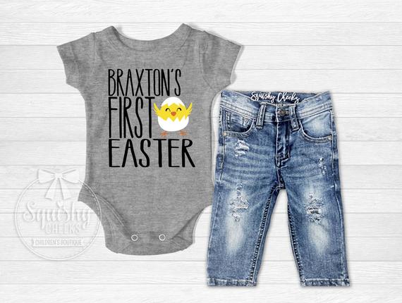 Boy's Personalized First Easter Outfit - Squishy Cheeks