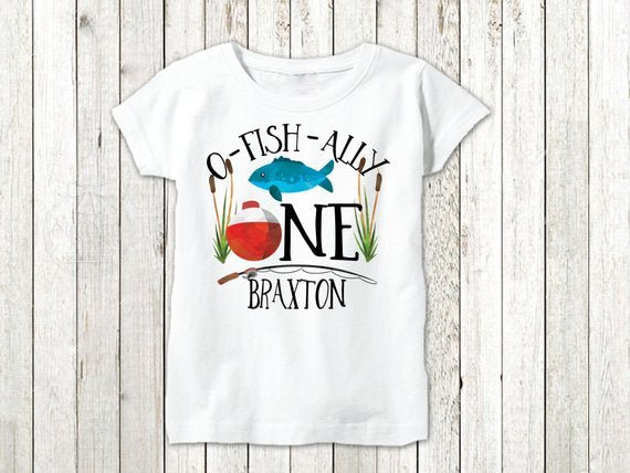 Boy's Personalized O-fish-ally One Fish Birthday Outfit 3T Shirt / Short Sleeve Top Only