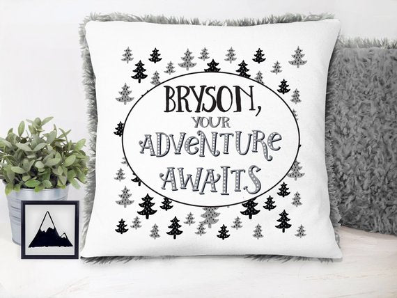 Boy's Personalized Your Adventure Awaits Plush Pillow - Squishy Cheeks
