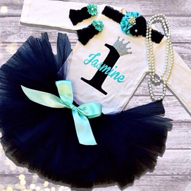 Breakfast at Tiffany's Birthday Outfit, Audrey Hepburn Birthday, Any Birthday Age Available 1st-6th, Tutu Birthday Outfit, Short or Long Slv - Squishy Cheeks