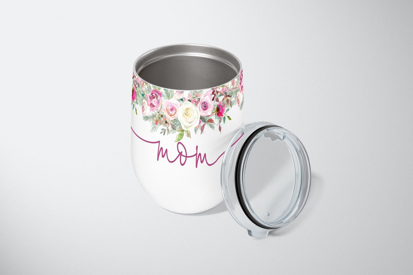 Bridesmaid Wine Tumbler Personalized Bridesmaid Gift Floral Wine Glass w/ Name Wedding Party Gift Stainless Steel Wine Tumbler Fast Shipping - Squishy Cheeks