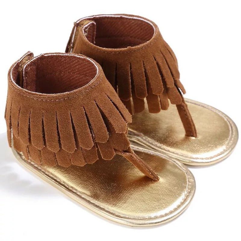 Brown Boho Fringe Sandals - Squishy Cheeks