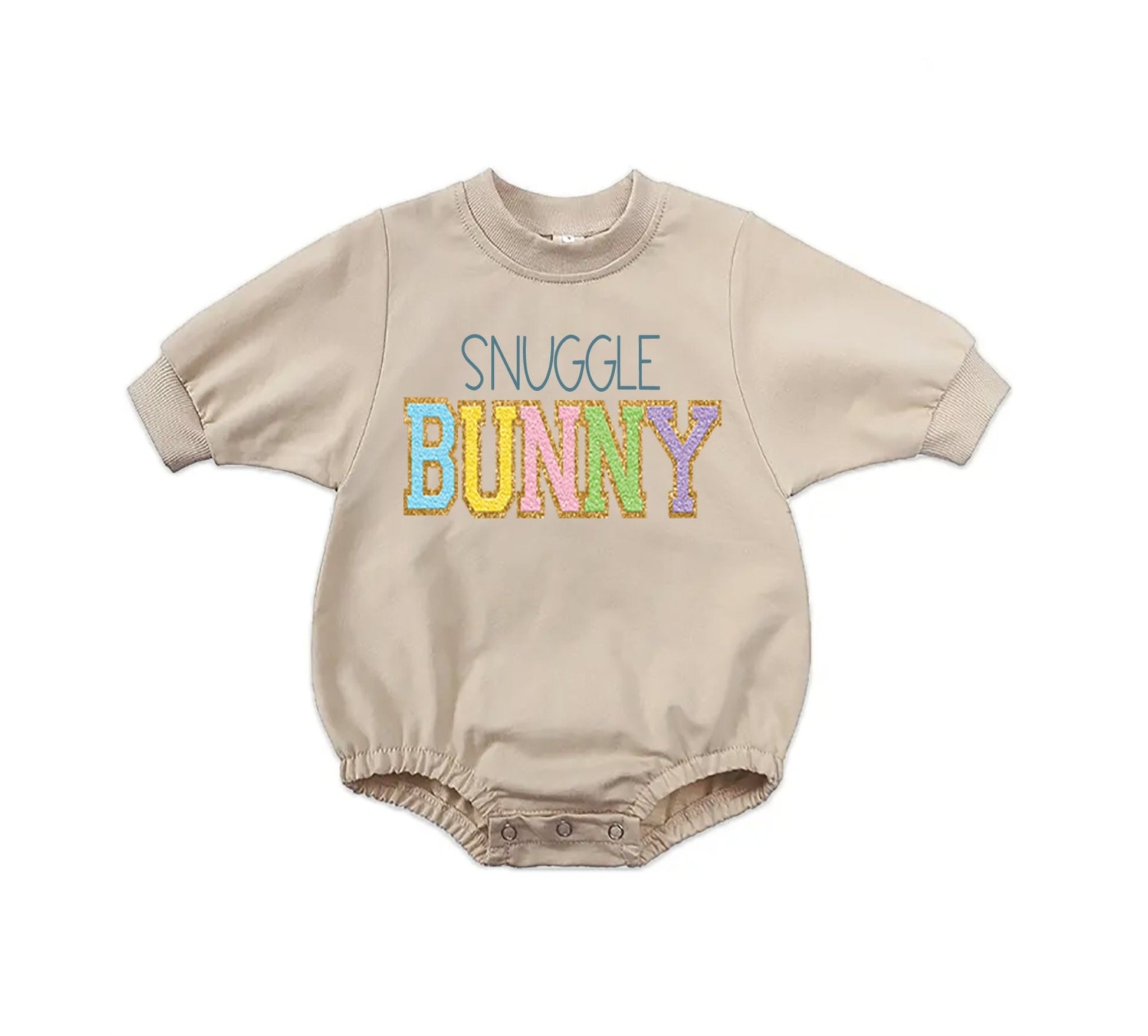 Chenille Snuggle Bunny Easter Bubble Romper Easter Sweatsuit Baby Toddler - Squishy Cheeks