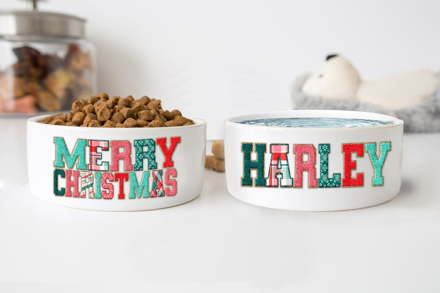 Christmas Dog Bowls Holiday Pet Bowls Food Bowl Water Bowl Cat Bowls - Squishy Cheeks