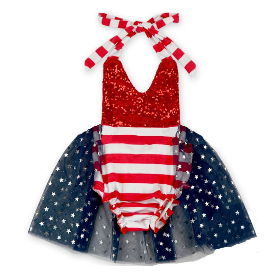CLEARANCE Little Miss Independent Sequin Tie-Back Romper - Squishy Cheeks