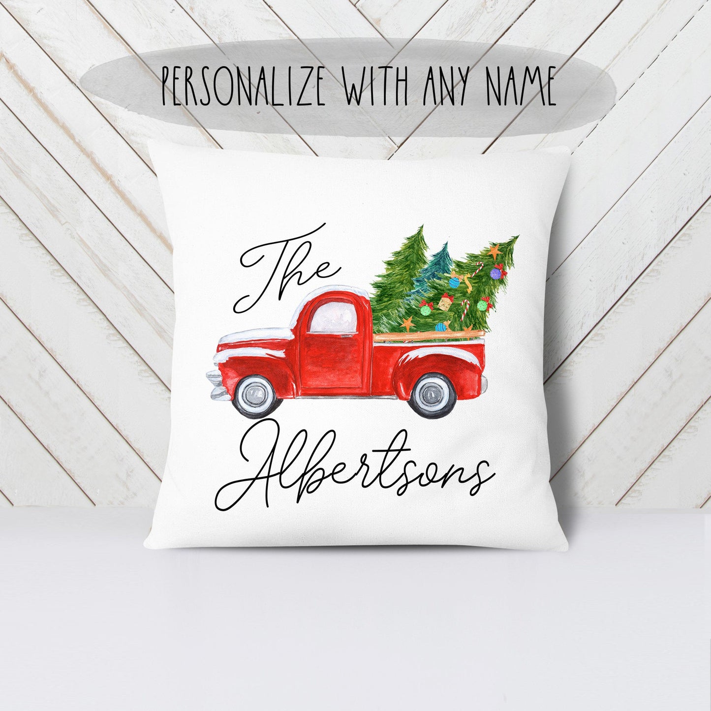 Custom Last Name Vintage Truck Christmas Decor Throw Pillow - Squishy Cheeks