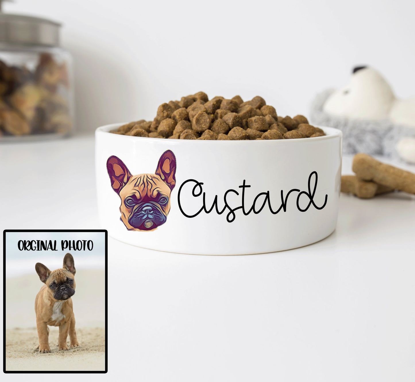 Custom Pet Bowl with Photo Food and Water Bowls for Dogs and Cats - Squishy Cheeks