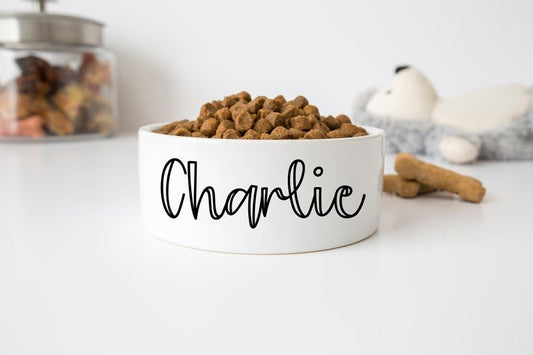 Custom Pet Food Bowl Ceramic 6" or 7" White - Squishy Cheeks