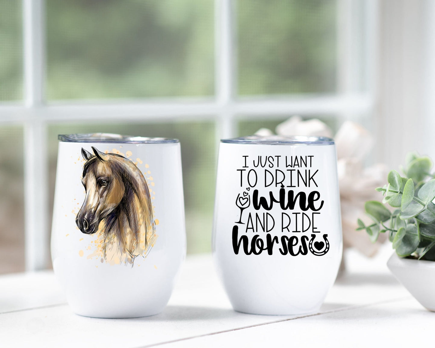 Custom Photo Drink Wine And Rise Horses Wine Tumbler - Squishy Cheeks