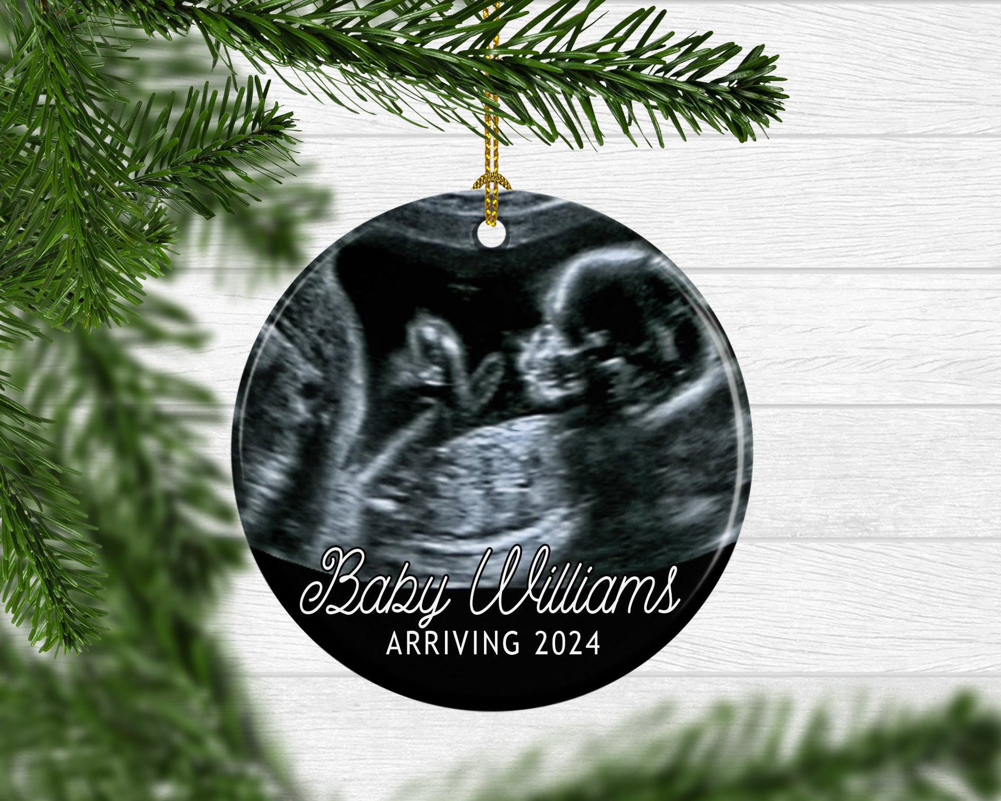 Custom Ultrasound Pregnancy Announcement Ornament - Squishy Cheeks