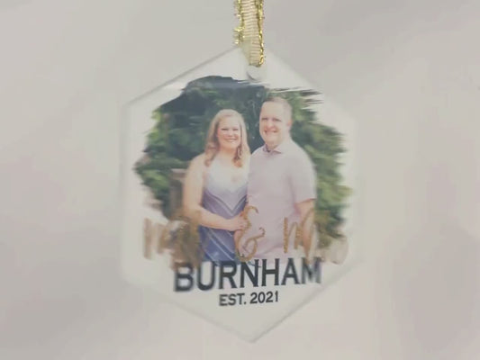 Mr. & Mrs. Hexagon Clear Photo Ornament Wedding Photo Personalized Ornament Wedding Gift Mr. and Mrs. Ornament Newlywed Gift FREE SHIPPING