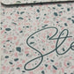Boho Chic Terrazzo Pet Bowl Mats for Dogs and Cats Nonslip Bowl Mat Customized with Name Two Sizes Eclectic Modern Decor