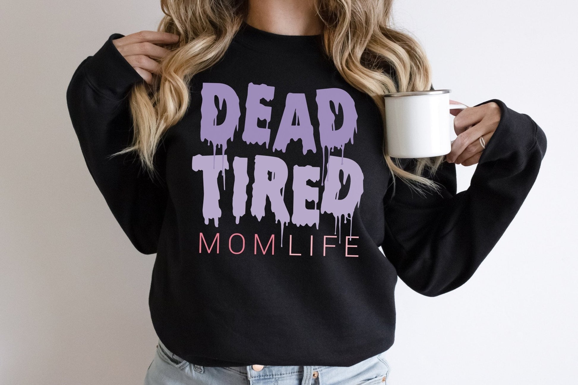Dead Tired Mom Life Sweatshirt Halloween Shirt - Squishy Cheeks