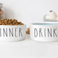Dinner & Drinks White Ceramic Pet Food Bowl Set - Squishy Cheeks