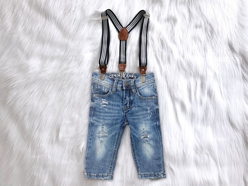 Distressed Denim Suspender Jeans or Shorts - Squishy Cheeks