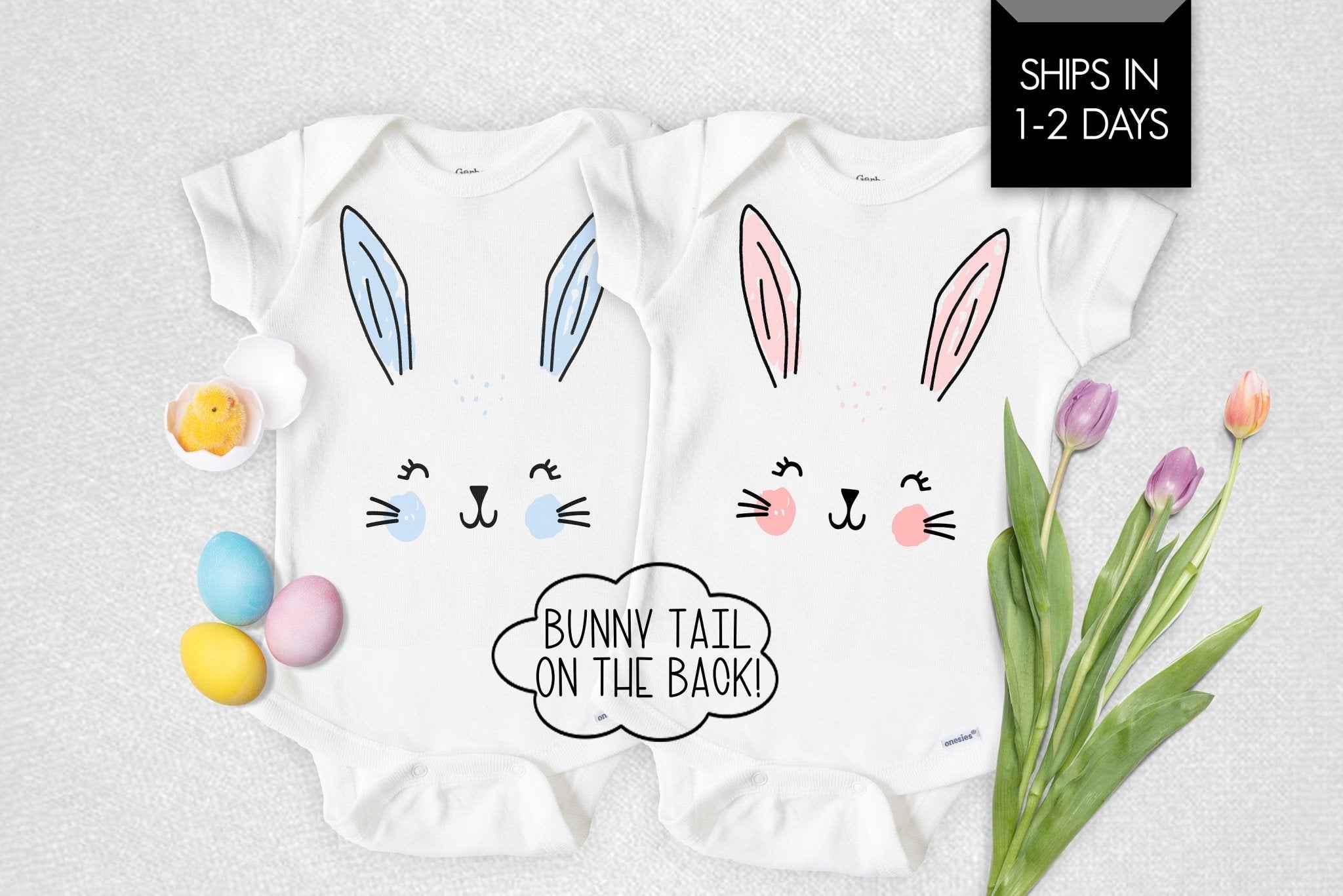 Easter Bunny Onesie with Bunny Tail Squishy Cheeks