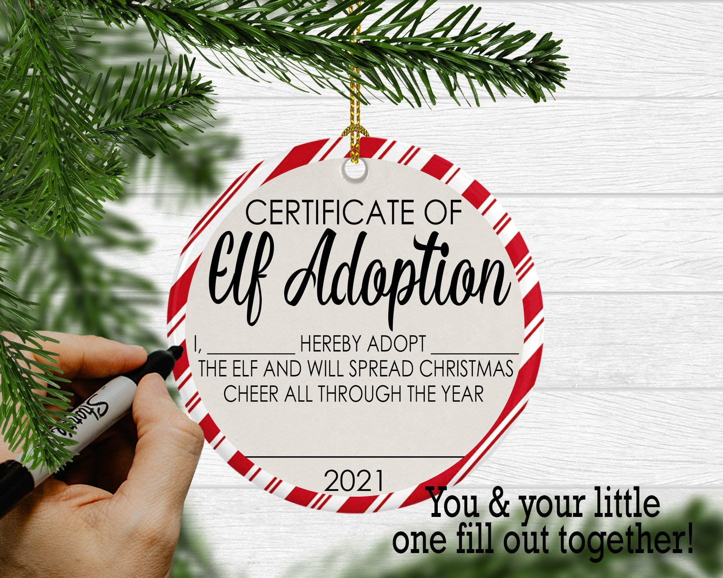 Elf Adoption Certificate Sturdy Polished Aluminum Ornament - Squishy Cheeks