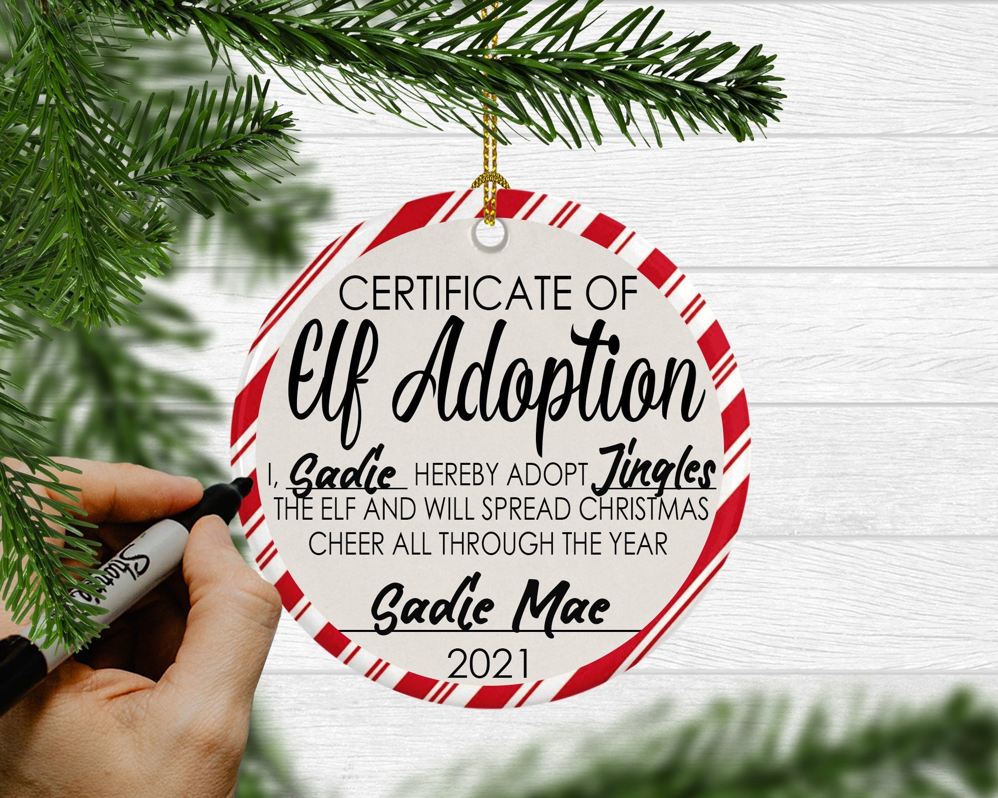 Elf Adoption Certificate Sturdy Polished Aluminum Ornament - Squishy Cheeks