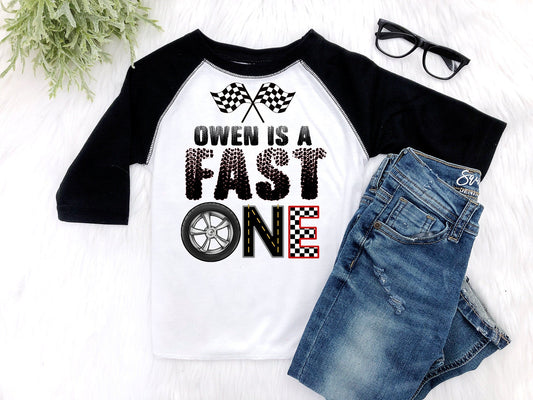 Fast One Personalized Boy Birthday Shirt 1st Birthday Race Car First Birthday - Squishy Cheeks