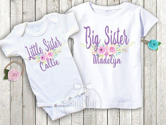 Floral Lavender Big and Little Sister Shirts Set - Squishy Cheeks