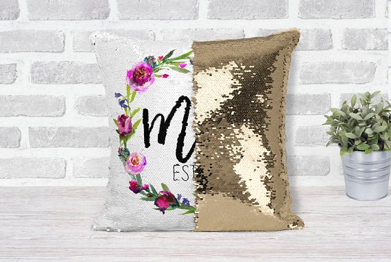 Floral Mom Est. Gold Sequin Pillow - Squishy Cheeks