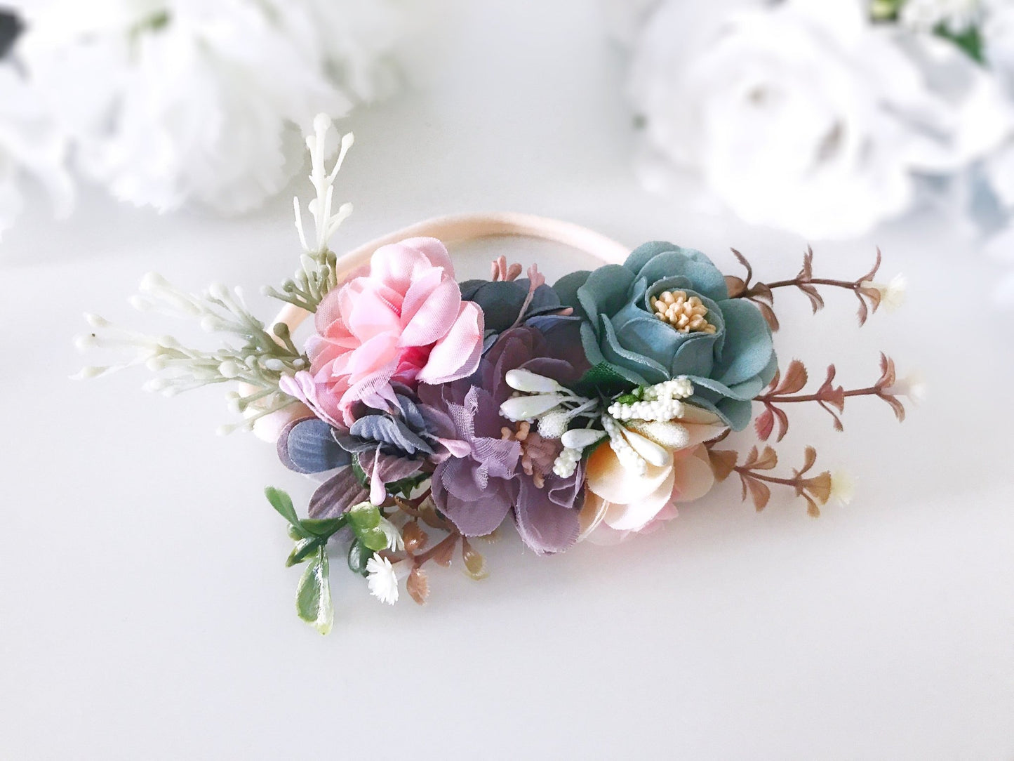 Floral Nylon Headband Pink and Blue - Squishy Cheeks