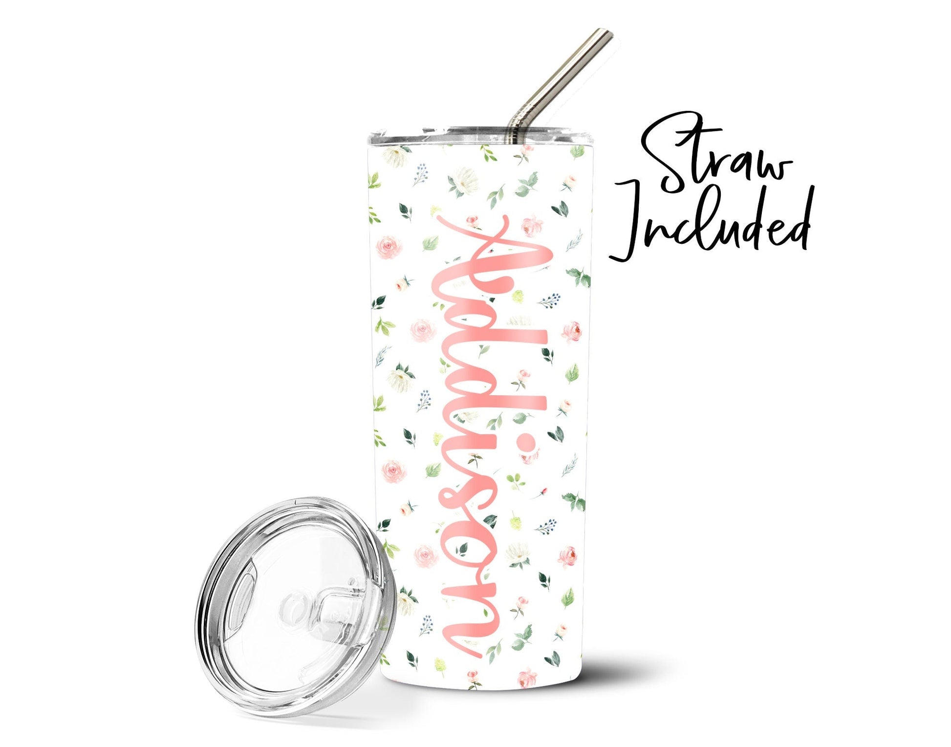 Pretty Best Teacher - Floral - Pink Stainless Steel Water Bottle with Straw