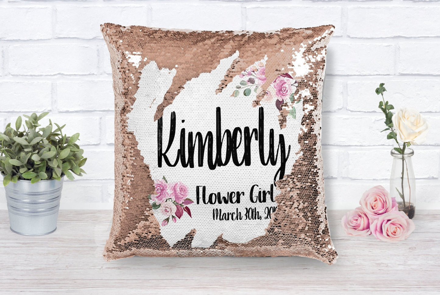 Flower Girl Proposal Personalized Sequin Pillow - Squishy Cheeks
