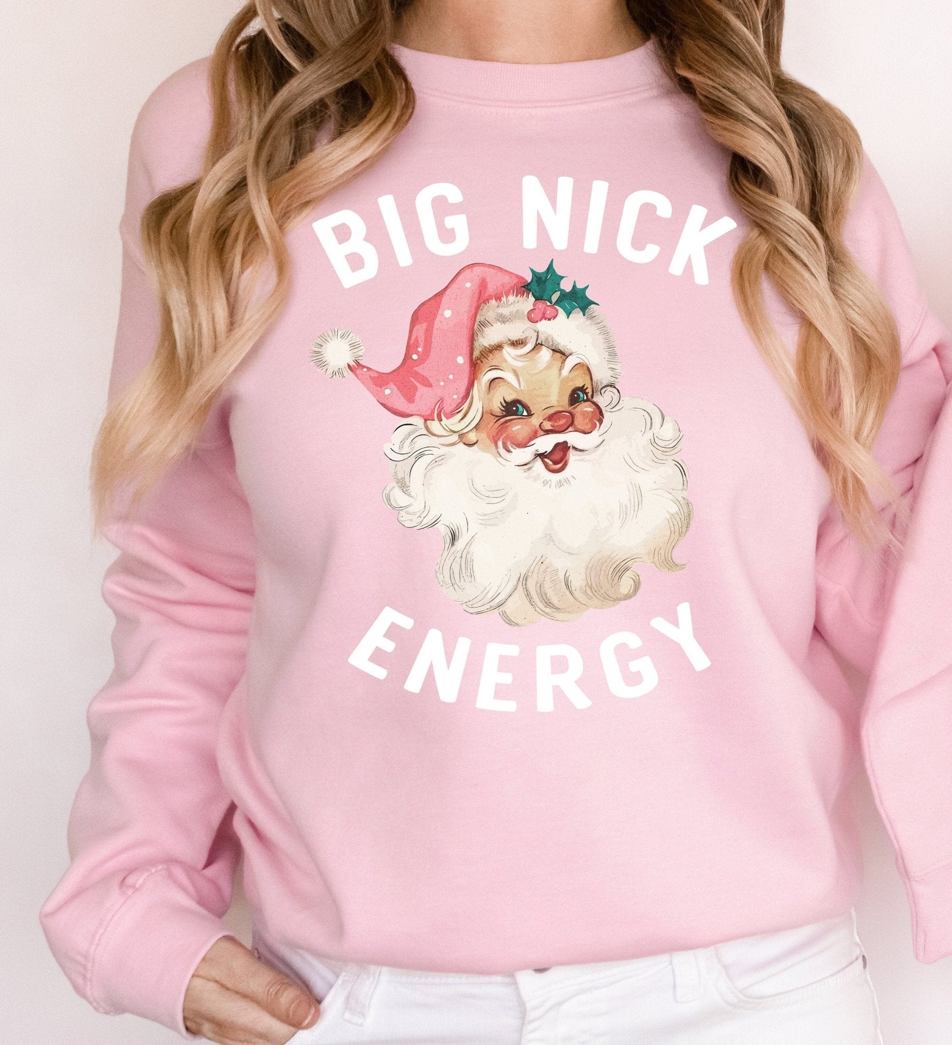 Funny Big Nick Energy Vintage Santa Christmas Sweatshirt Top - Squishy Cheeks