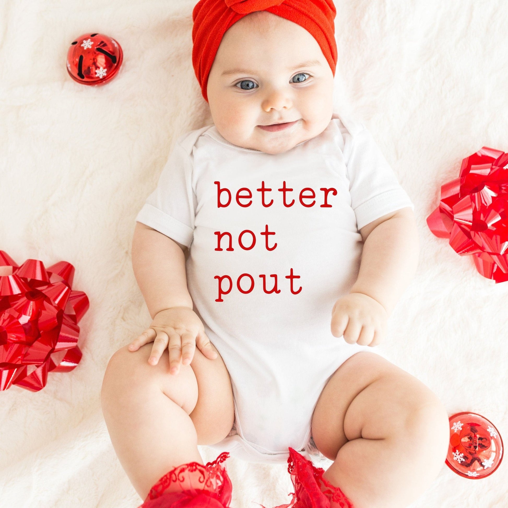 Funny Christmas Onesie Baby Holiday Bodysuit Better Not Pout - Squishy Cheeks