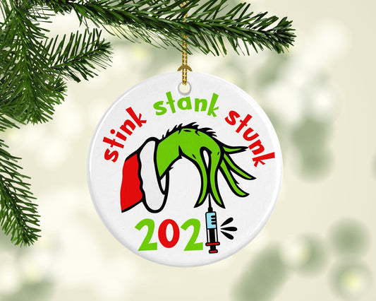 Funny Covid 2021 Stink Stank Stunk Christmas Ornament - Squishy Cheeks