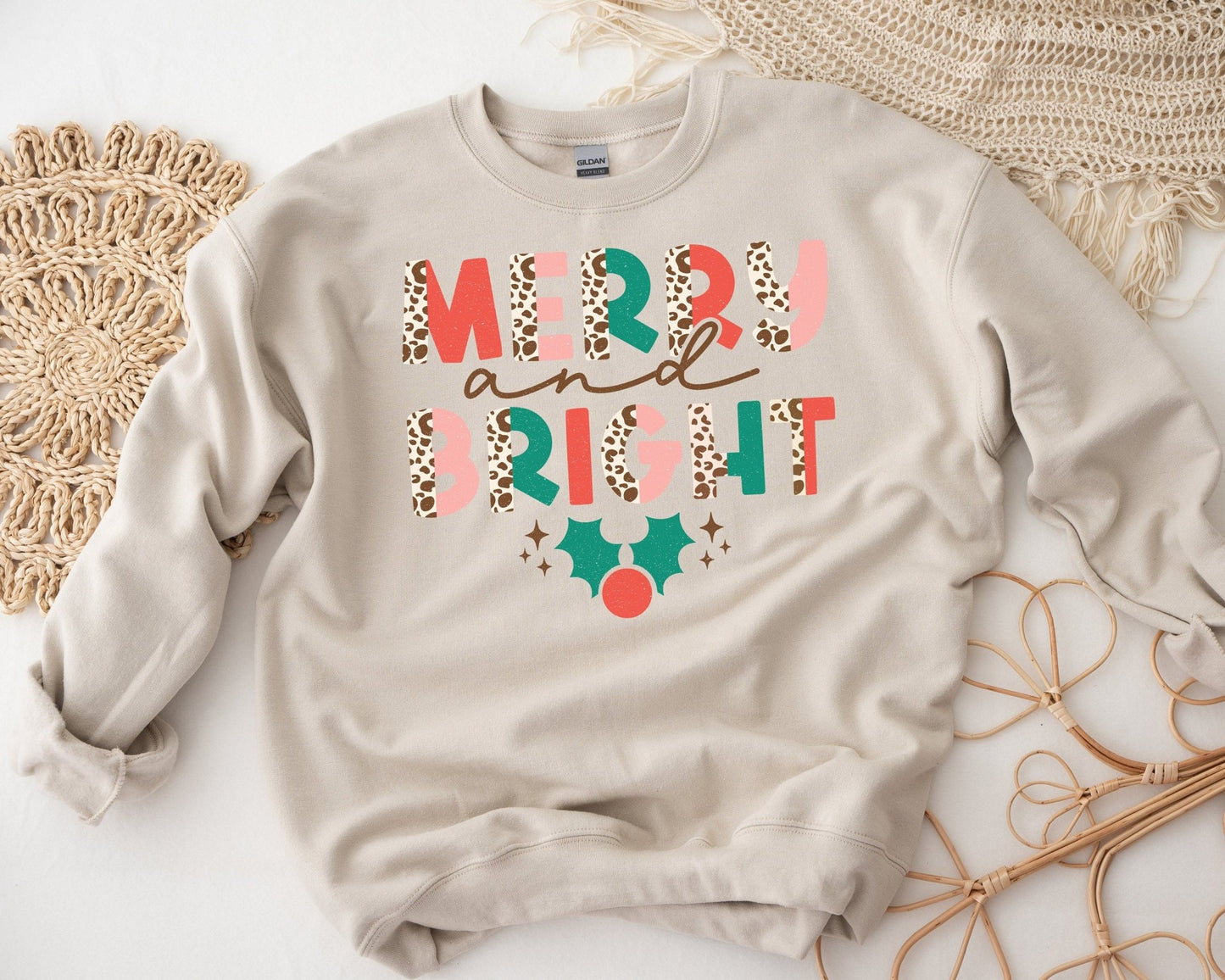 Girl Christmas Sweatshirt Merry and Bright Baby Romper Bubble Romper Sweatsuit - Squishy Cheeks